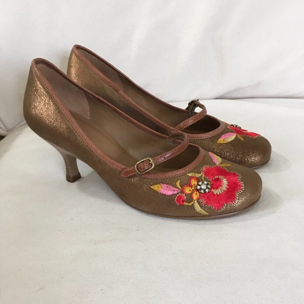 Arezzo Floral Heeled Pump With Rhinestones